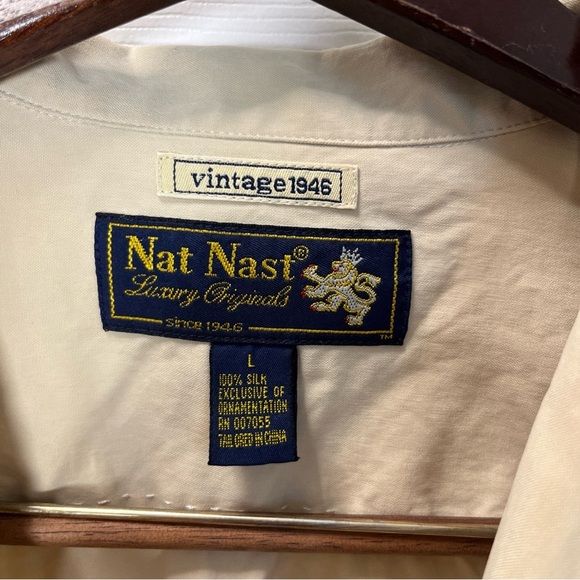 Nat Nest Men’s Tan Short Sleeve Button-Up Shirt 100% Silk  size Large - Picture 4 of 8